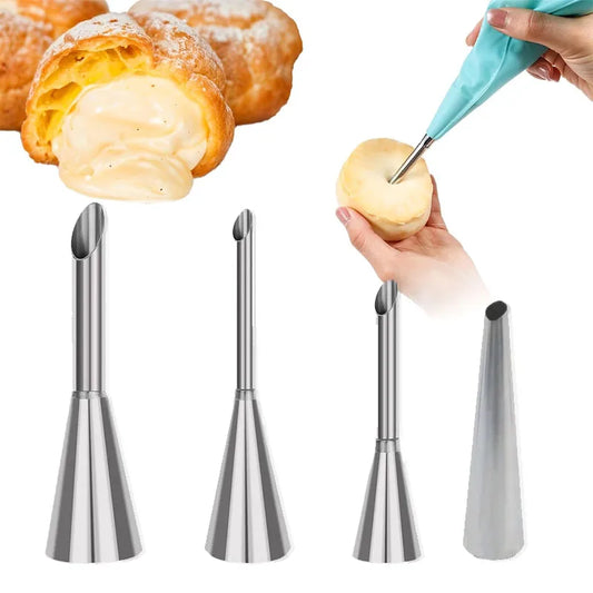 4Pcs Puff Pastry Piping Nozzle Set, Stainless Steel Decorating Tips for Cake Cupcake Cookie Cream Icing, Baking Tools for  Baker Beauty World Shop