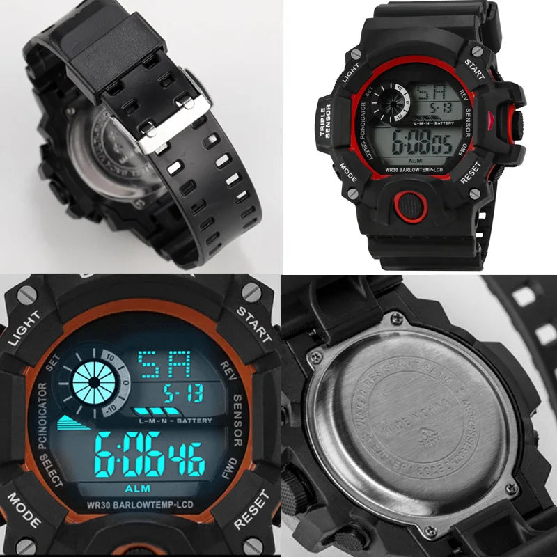Fashion Men's Watch Sports Electronic Wristwatch Large dial Multifunctional Waterproof Luminous Alarm Kids Male's Military Watch Beauty World Shop