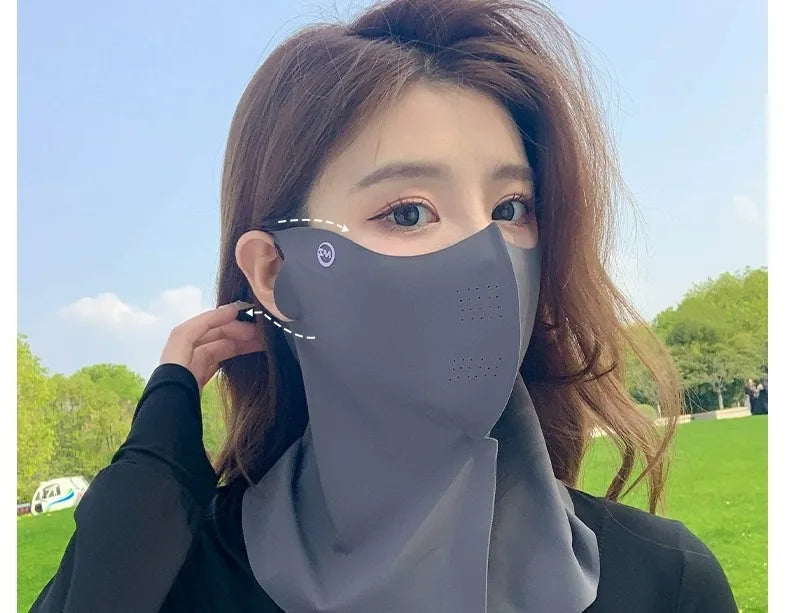 Women Summer UV Protection Neck Scarf Ice Silk Face Mask Cover Outdoor Wrap Cover Sports Cycling Sun Proof Sunscreen Dustproof Beauty World Shop