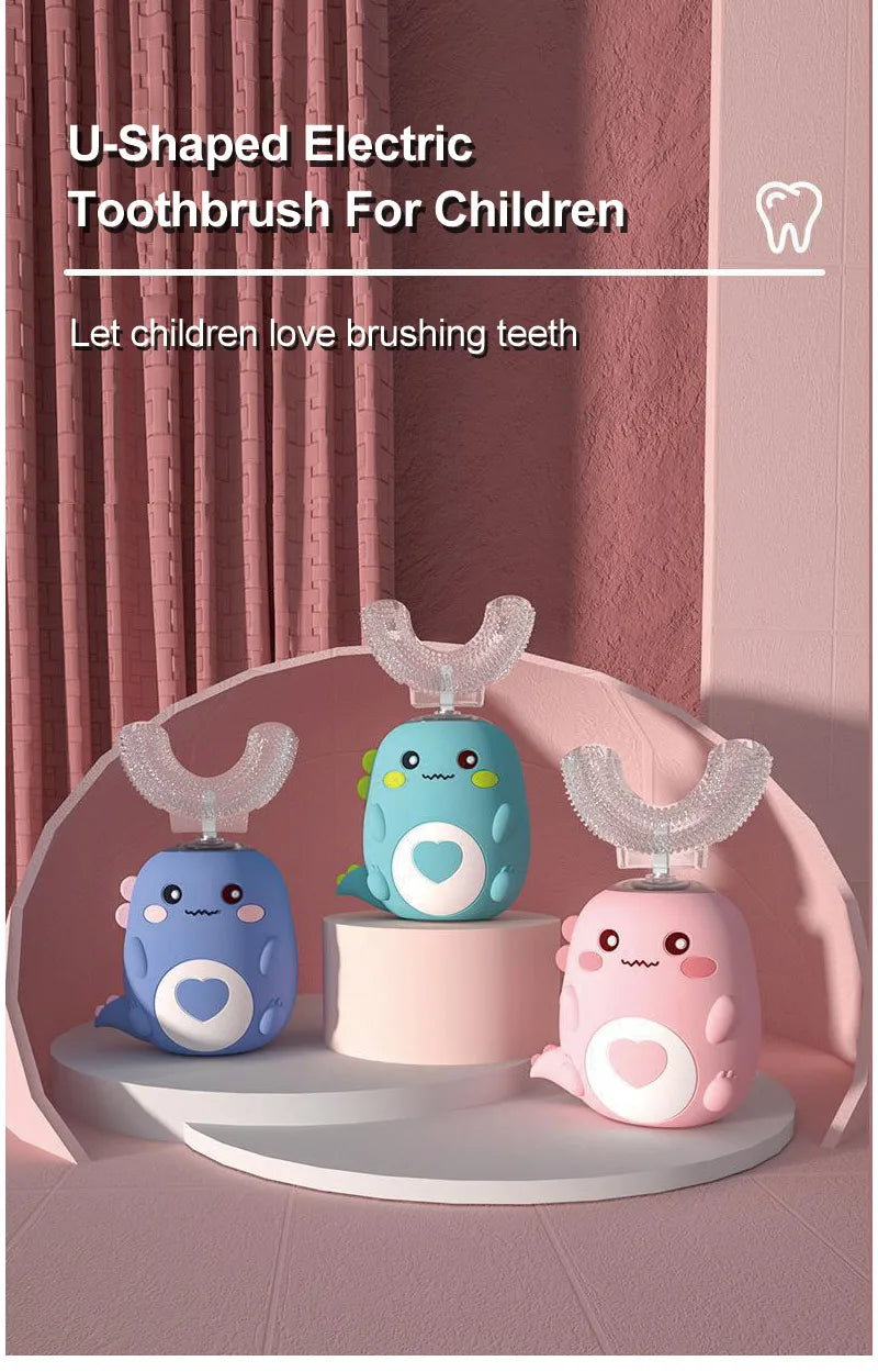 Children'S Electric Toothbrush Food Grade Silicone Oral 360 Degree Automatic Usb Charging Smart Children'S Toothbrush U-Shaped Beauty World Shop