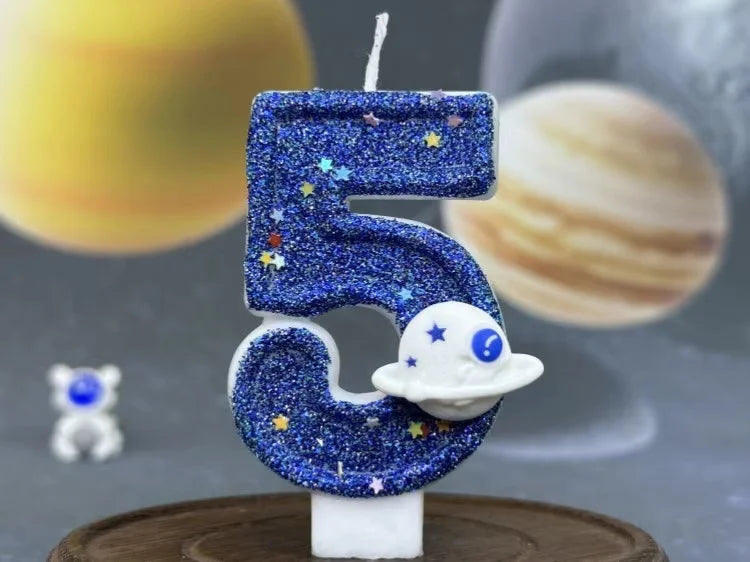 DIY Planet themed Spaceship 0-9 DIY digital candle Dark Blue Birthday candle Outer space themed party cake decoration Beauty World Shop