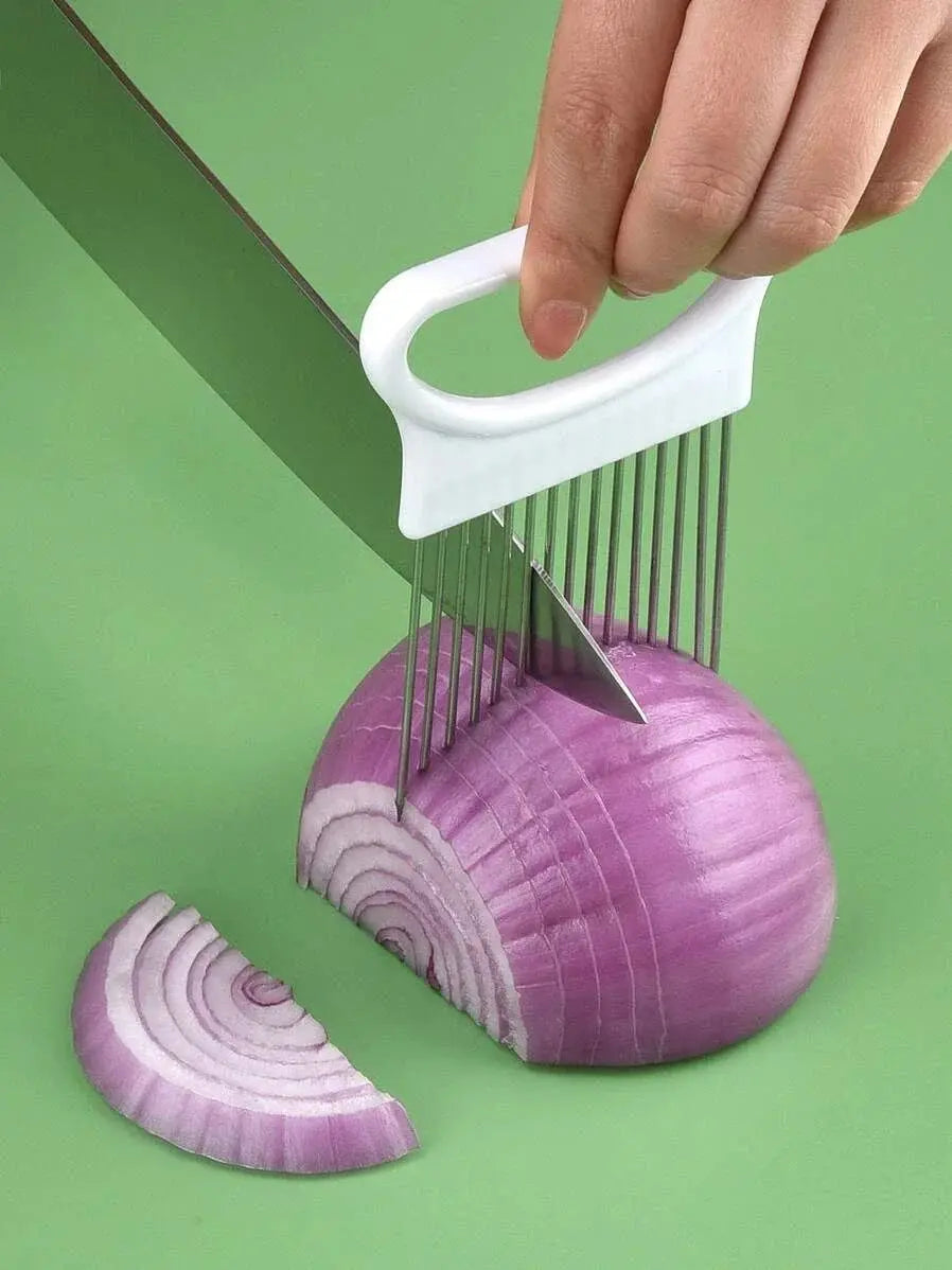 Effortlessly Slice Onions with this 1pc Colorful Onion Slicer Kitchen stainless steel potato chip onion holder Beauty World Shop
