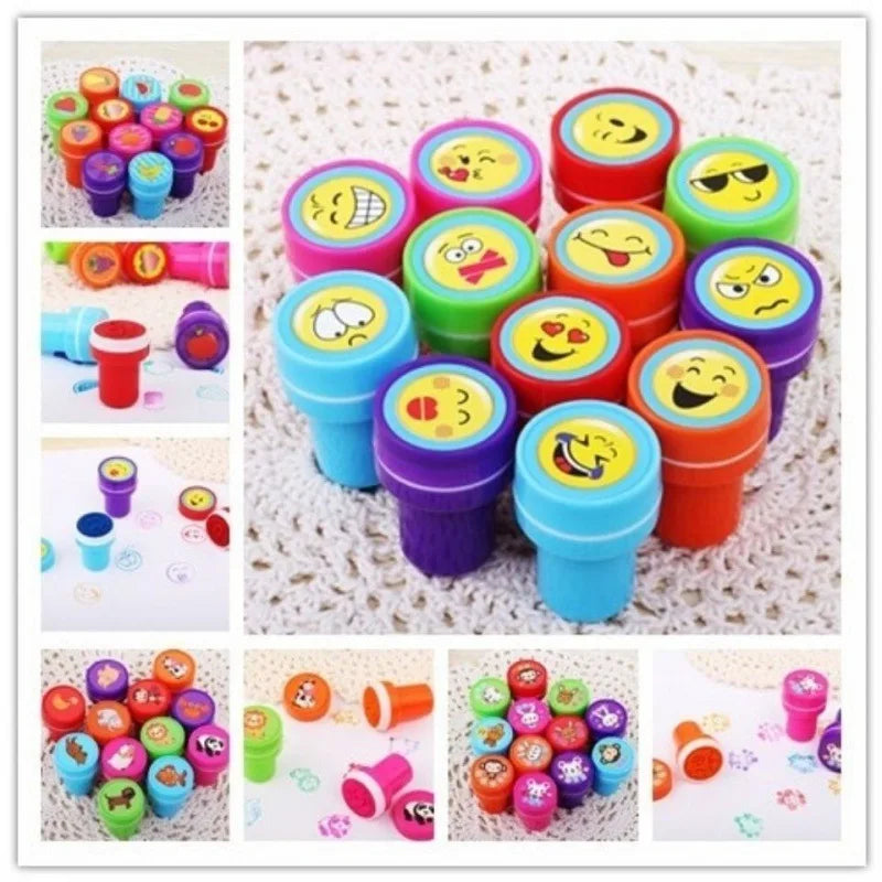 10pcs Assorted Stamps for Kids Self-ink Stamps Children Toy Stamps Smiley Face Seal Scrapbooking DIY Painting Photo Album Decor Beauty Fashion