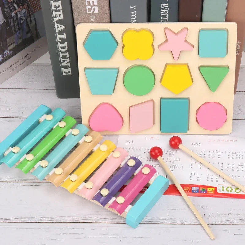 Baby Educational Toy Montessori Wooden 3D Toys Childhood Learning  Kids Baby Colorful Wooden Blocks For Children Christmas Gift Beauty Fashion