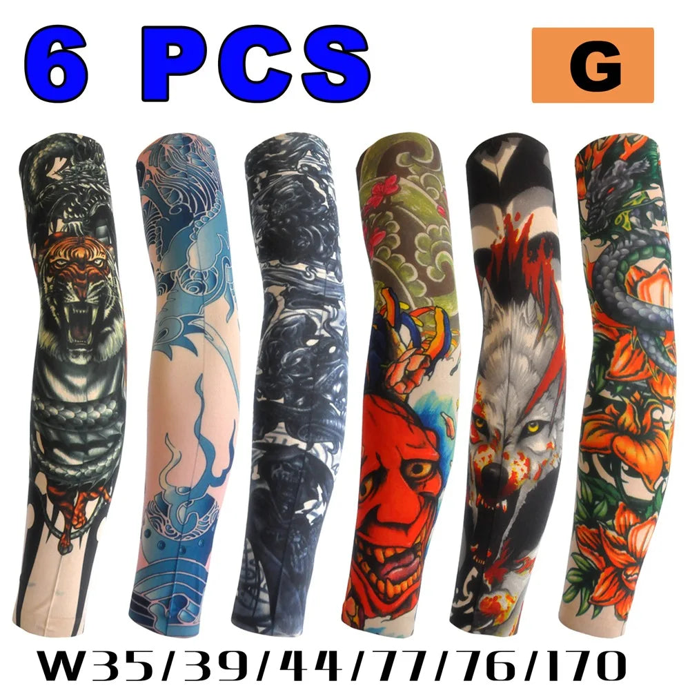 6 PCS Tattoo Sleeves Unisex Summer Cycling Sun Protection Arm Covers Beach Driving Fishing Breathable Nightclub Elastic Sleeves Beauty World Shop