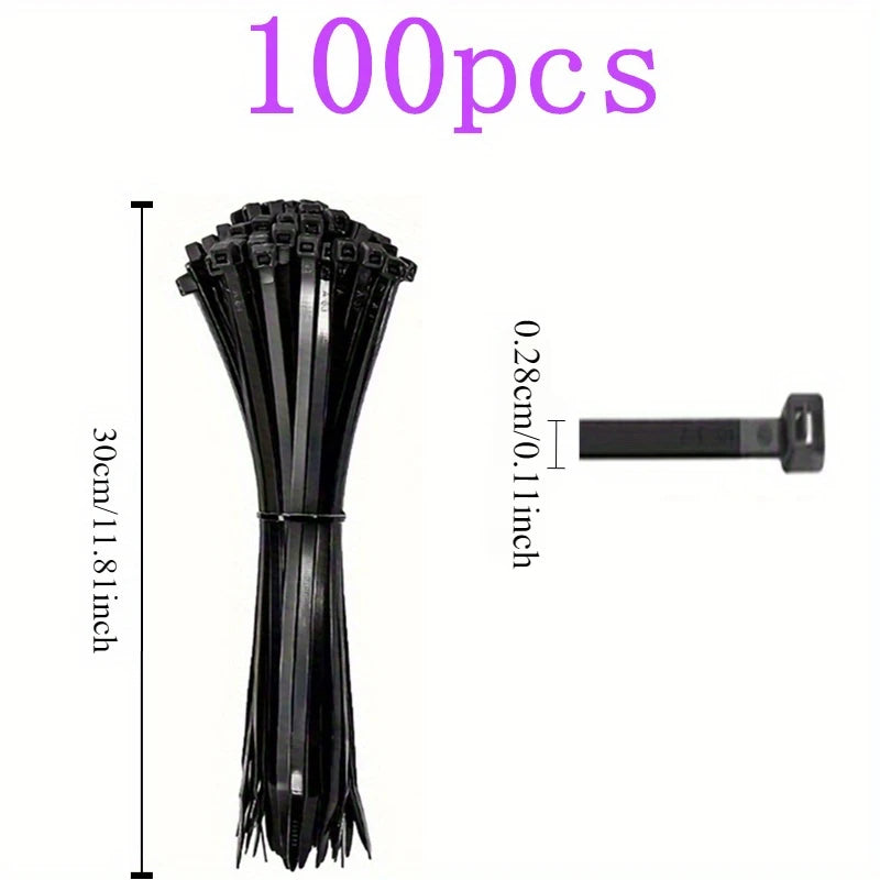 100pcs Black Cable Ties High Tensile Strength, Uv Resistant, Self-Locking For Home & Office Cord Management Beauty World Shop