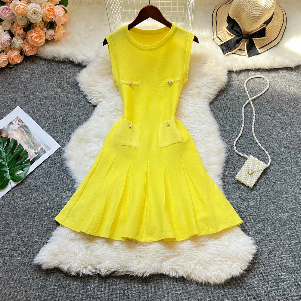 YuooMuoo Chic Fashion 2026 Summer Pleated Short Dress Women O-neck Slim Waist A-line Party Dress Streetwear Lady Outfits Vestido Beauty World Shop