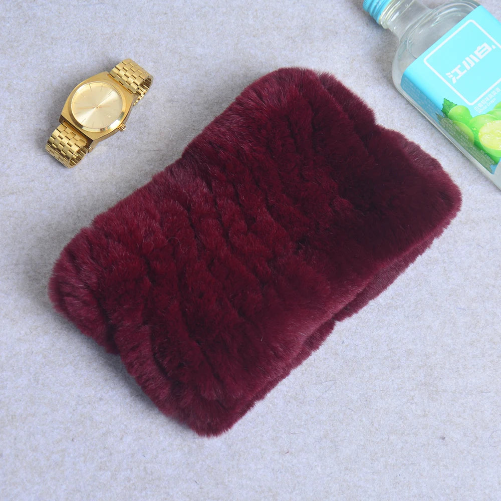 Women Handmade Stretch 100% Real Rabbit Fur Scarf Knit Genuine Rex Rabbit Fur Headbands Girls Natural Rabbit Fur Ring Scarves Beauty World Shop