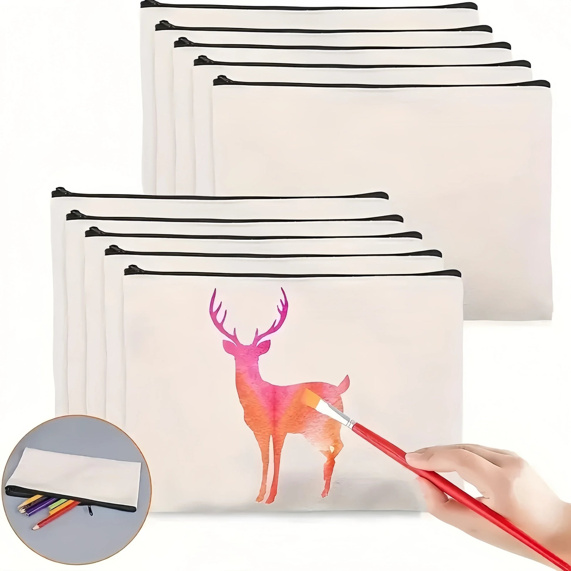 5pcs Blank Canvas Zipper Pouch Bulk, Makeup Bag Pencil Case For Cosmetic & DIY Crafts, Independence Day Beauty World Shop