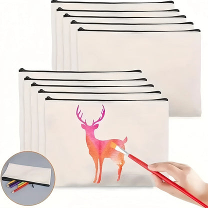 5pcs Blank Canvas Zipper Pouch Bulk, Makeup Bag Pencil Case For Cosmetic & DIY Crafts, Independence Day Beauty World Shop