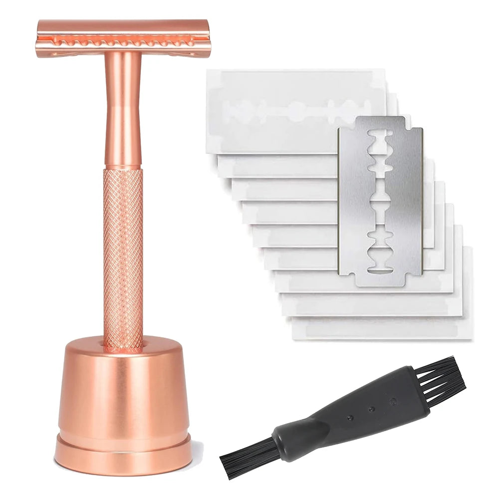 Safety Razor with Brass Weighted Handle and 5 Double Edge Safety Blade Refills,Single Blade Razor for Men, Designed for Coarse Beauty World Shop