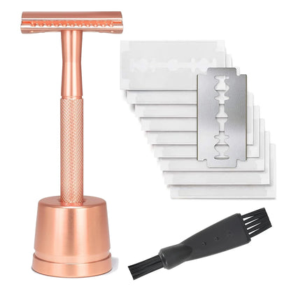 Safety Razor with Brass Weighted Handle and 5 Double Edge Safety Blade Refills,Single Blade Razor for Men, Designed for Coarse Beauty World Shop