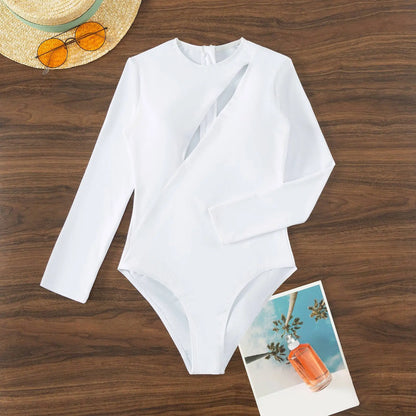 New Patchwork One-Piece Swimsuit Long Sleeve Swimwear Sports Backless Women's Swimming Bathing Suit Beach Wear Bather Surfing Beauty World Shop