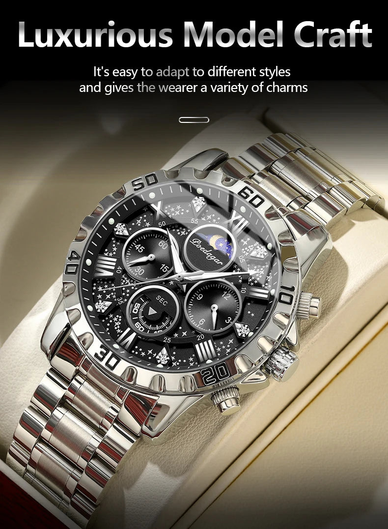 POEDAGAR Luxury Man Watch Waterproof Luminous Stainless Steel Quartz Men's Wristwatch Chronograph Military Watches For Men Reloj Beauty World Shop