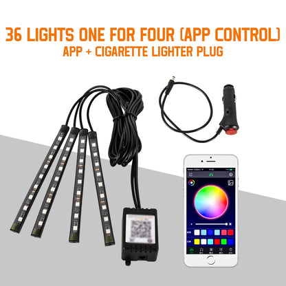 Neon 36 48 72 LED Car Interior Ambient Foot Light Wireless Remote Music APP Control Auto RGB Atmosphere Decorative Lamp Beauty World Shop