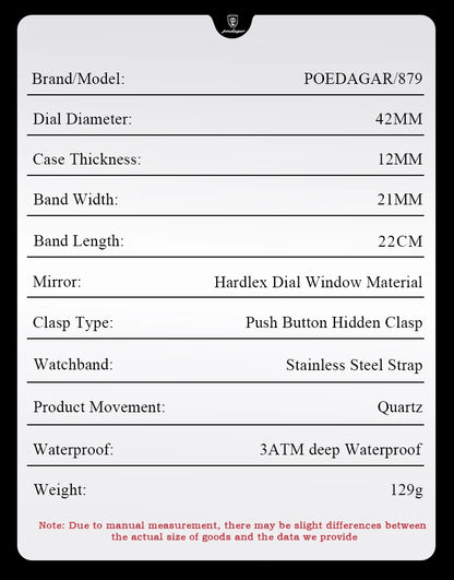 POEDAGAR Business Brand Man Wristwatch Waterproof Stainless Steel Luminous Men Watch Chronograph Date Men's Quartz Watches Reloj Beauty World Shop