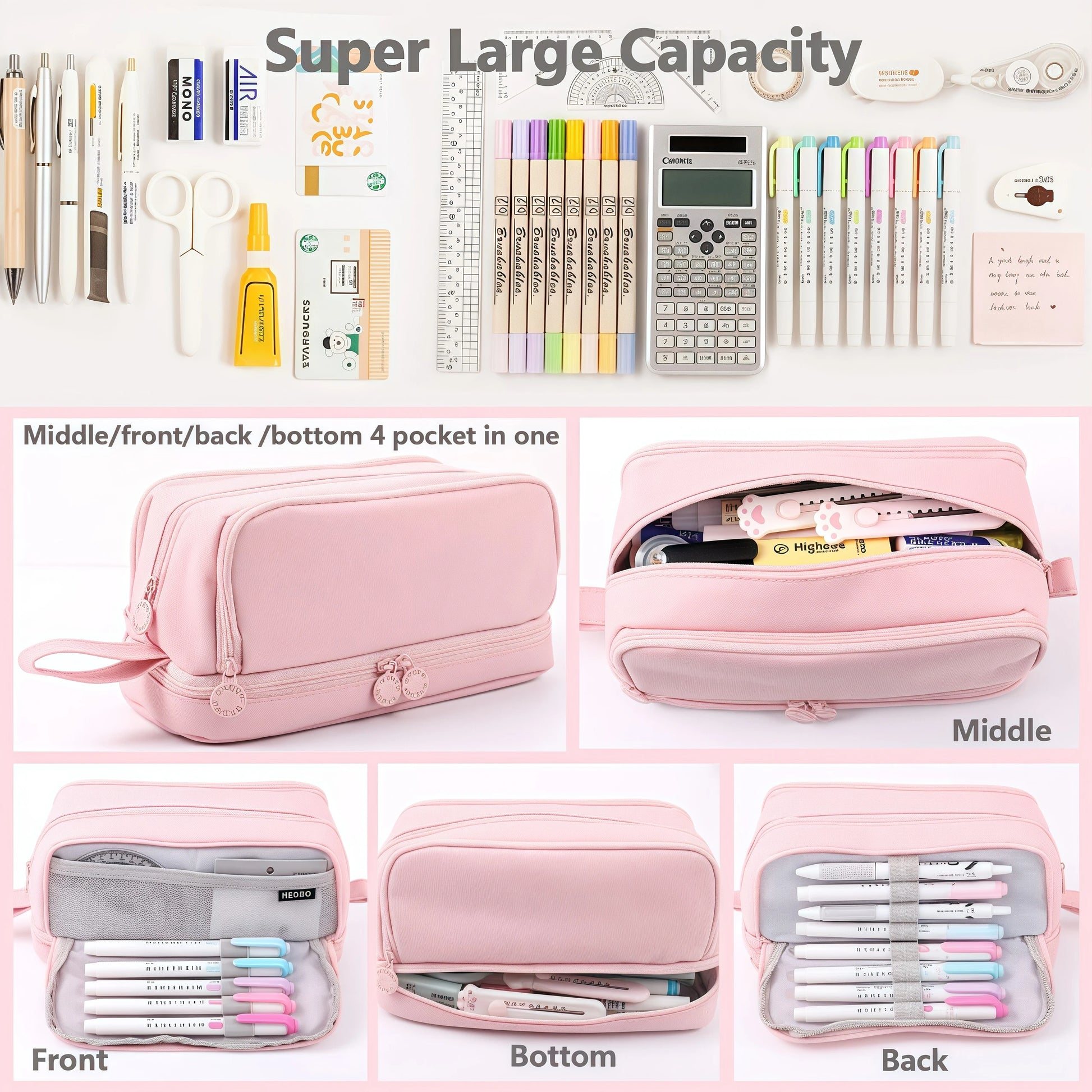 Large-Capacity Portable Pencil Case Minimalist Multi-Compartment Pencil Case Stationery Organizer Desktop Storage Pouch Beauty World Shop