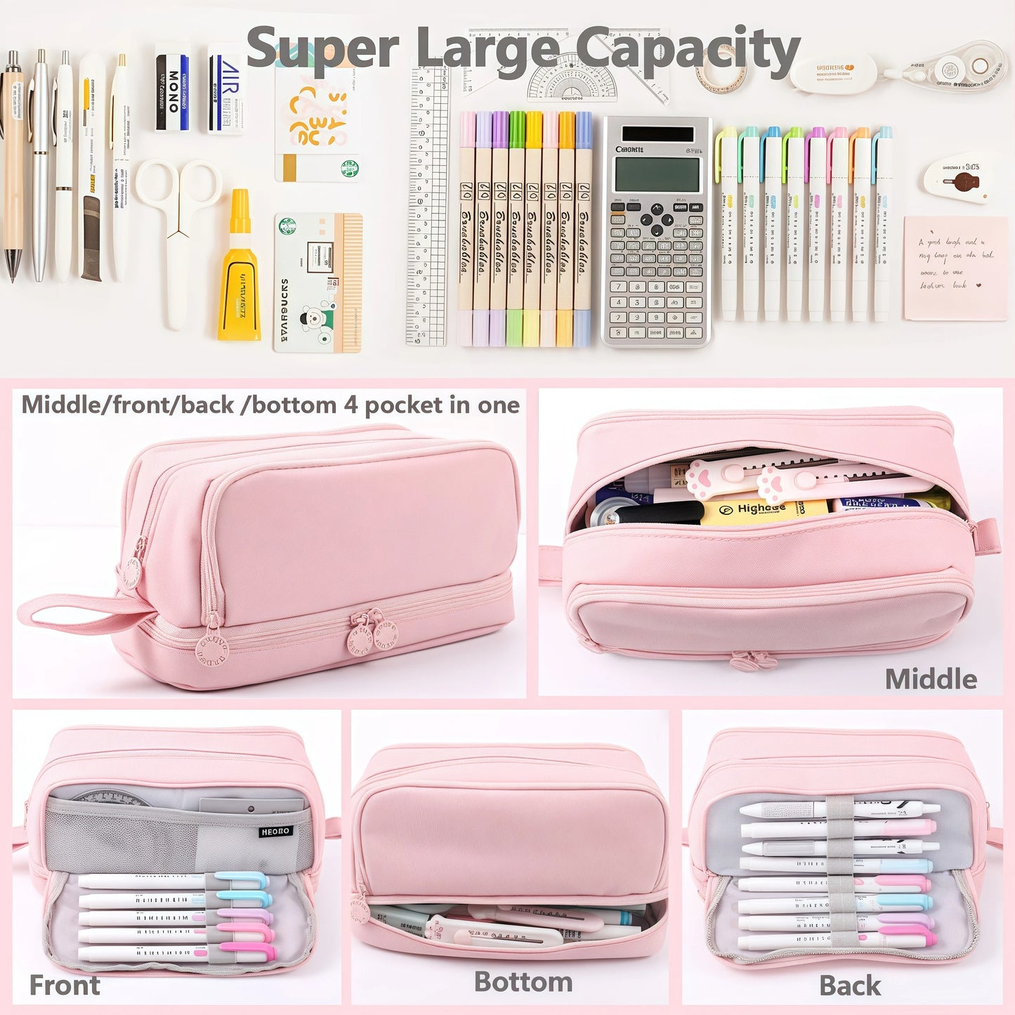 Large-Capacity Portable Pencil Case Minimalist Multi-Compartment Pencil Case Stationery Organizer Desktop Storage Pouch Beauty World Shop
