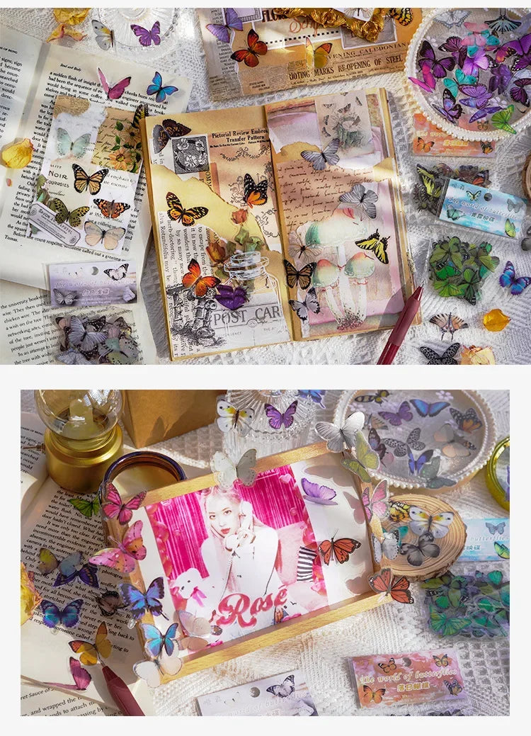 Journamm 40pcs/pack Butterfly Series Stickers Art Collage Junk Journal DIY Scrapbooking PET Waterproof Craft Aesthetics Stickers Beauty World Shop