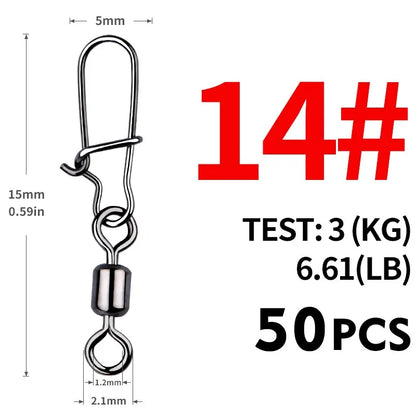 MEREDITH Pike Fishing Accessories Connector 50PCS Pin Bearing Rolling Swivel Stainless Steel Snap Fishhook Lure Swivels Tackle Beauty World Shop