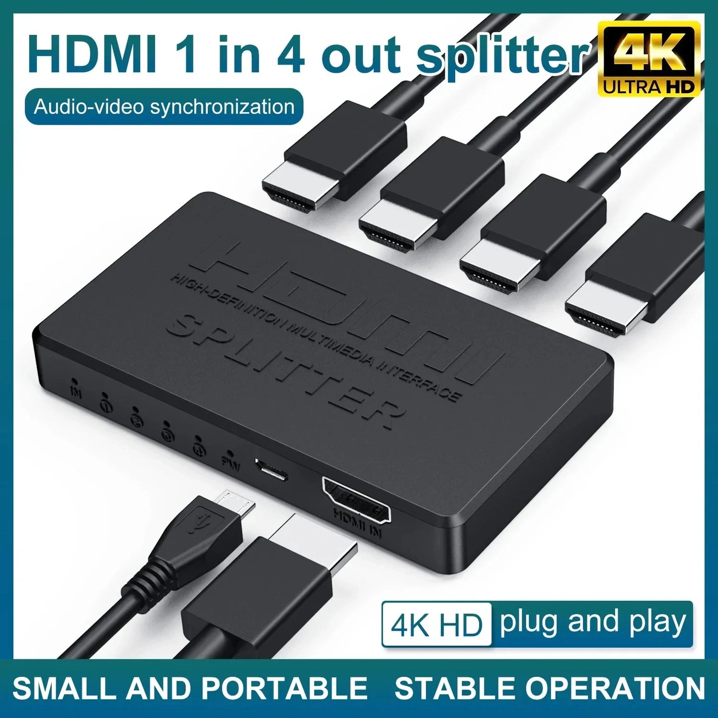 1 in 4 Out HDMI Splitter HD 4K Video Switcher HDMI-Compatible Cable Adapter 1x4 Hub For PS4 Laptop Monitor TV Box Projector Beauty World Shop