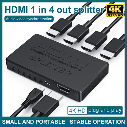 1 in 4 Out HDMI Splitter HD 4K Video Switcher HDMI-Compatible Cable Adapter 1x4 Hub For PS4 Laptop Monitor TV Box Projector Beauty World Shop
