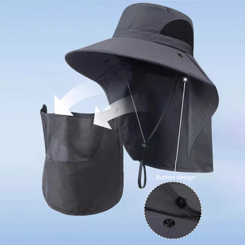 Summer Sun Hats UV Protection Outdoor Hunting Fishing Cap For Men Women Hiking Camping Visor Bucket Hat Neck Flap Fisherman Hat Beauty World Shop
