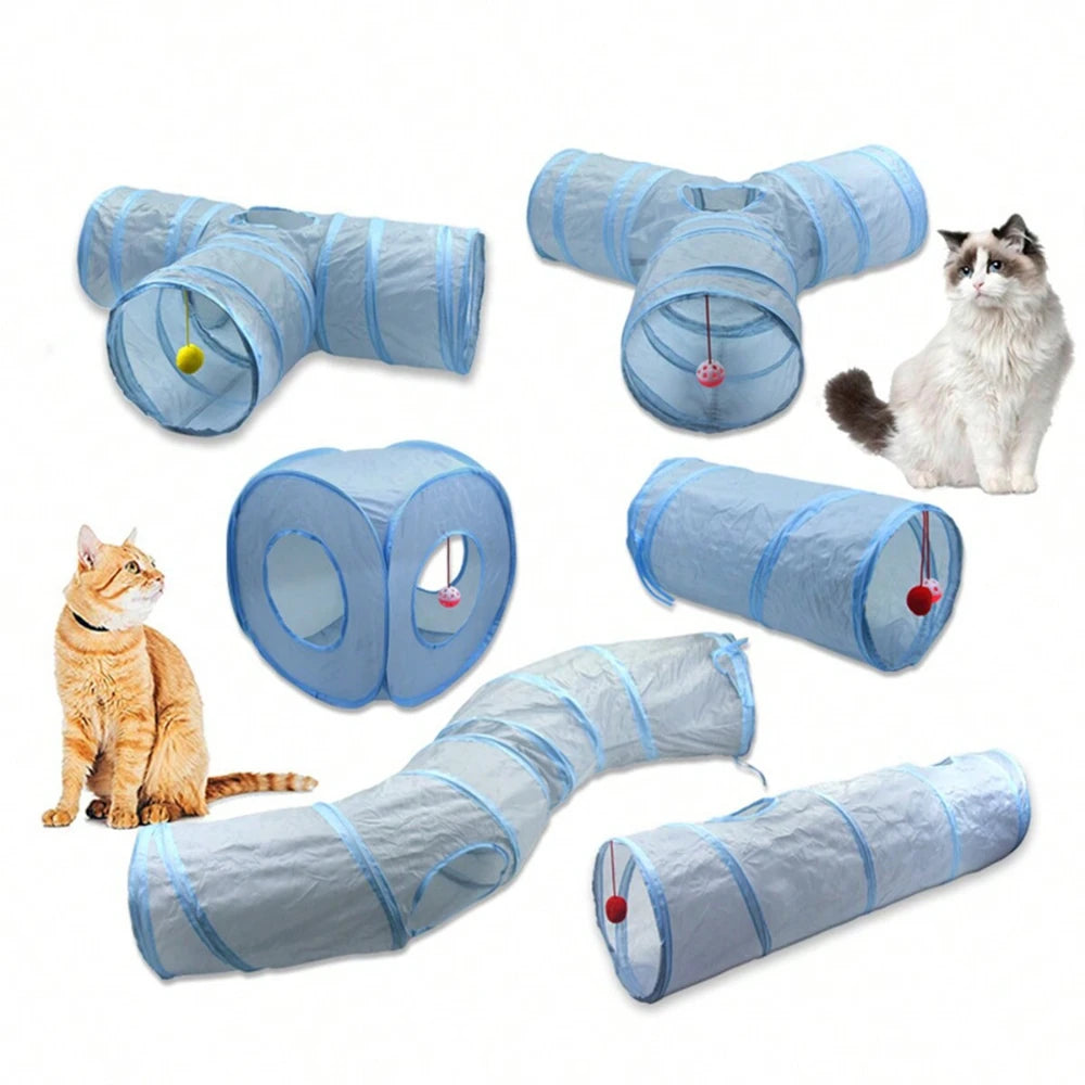 Cat Toys Gray 3-Way Foldable Pet Cat Tunnel Tube Toy Kitten Tunnel Toy with Peep Hole Pet Training Interactive Toy Tunnel Tube Beauty World Shop