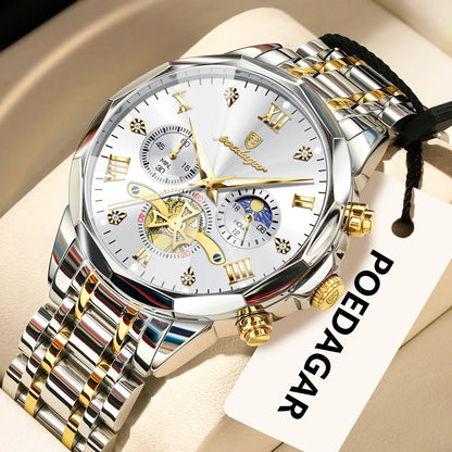 POEDAGAR Original Luxury Men's Watch Waterproof Luminous Chronograph Men Wristwatch Stainless Steel Quartz Watches For Man Reloj Beauty World Shop