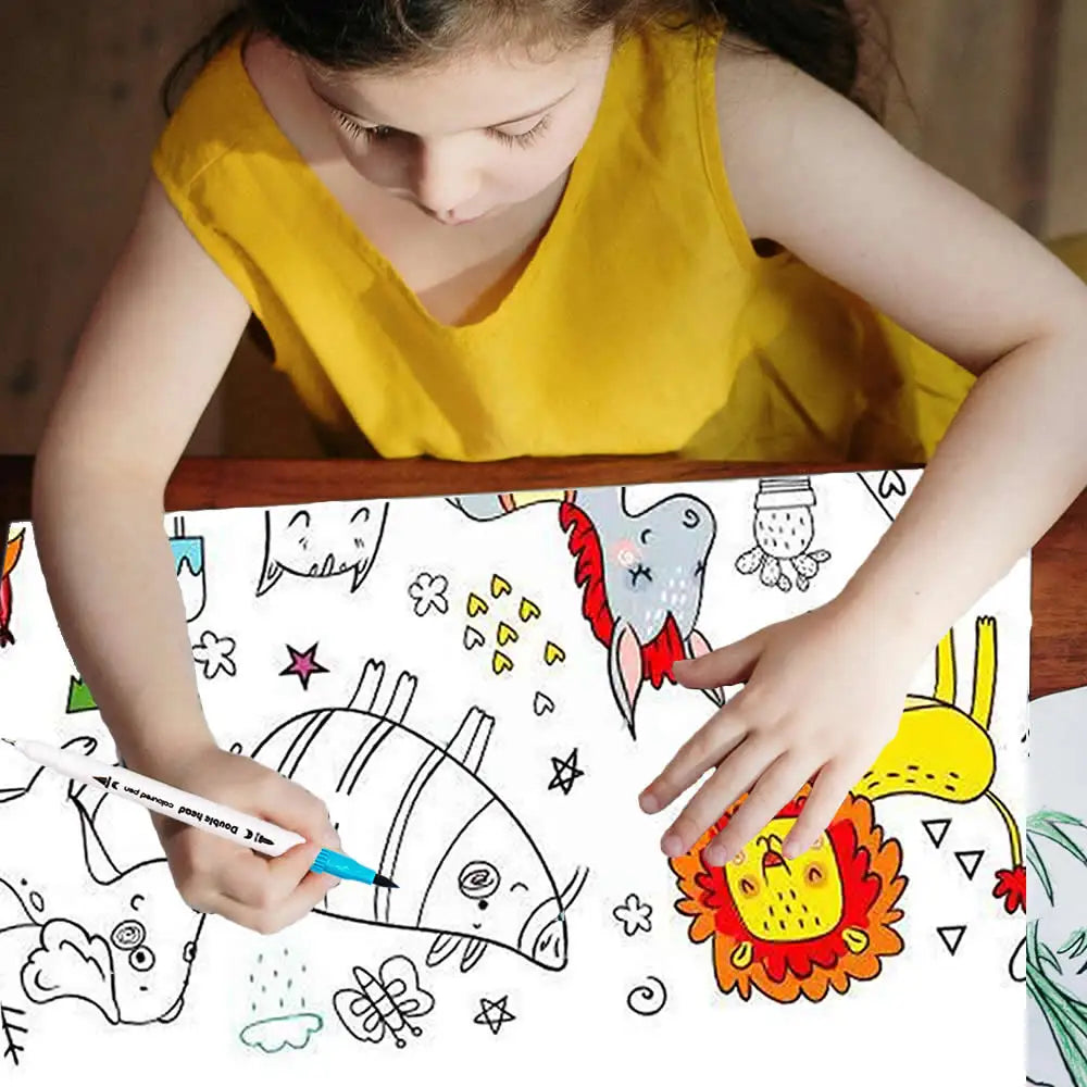 90cm Animal Canvas Children's Drawing Roll DIY Coloring Paper Roll Color Filling Graffiti Paper-cut Painting Educational School Beauty World Shop