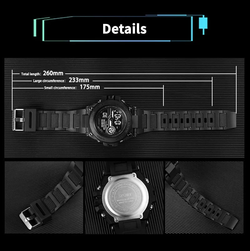 YIKAZE Men's Sports Watch Waterproof Man Sport Watches Multifuction LED Digital Military Watch Alarm Clock Electronic Wristwatch Beauty World Shop