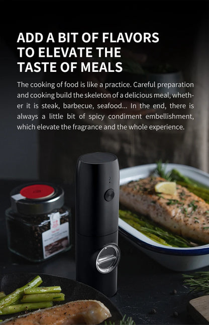Electric Automatic Salt And Pepper Grinder Set Rechargeable With USB Gravity Spice Mill Adjustable Spices Grinder With LED Light Beauty World Shop