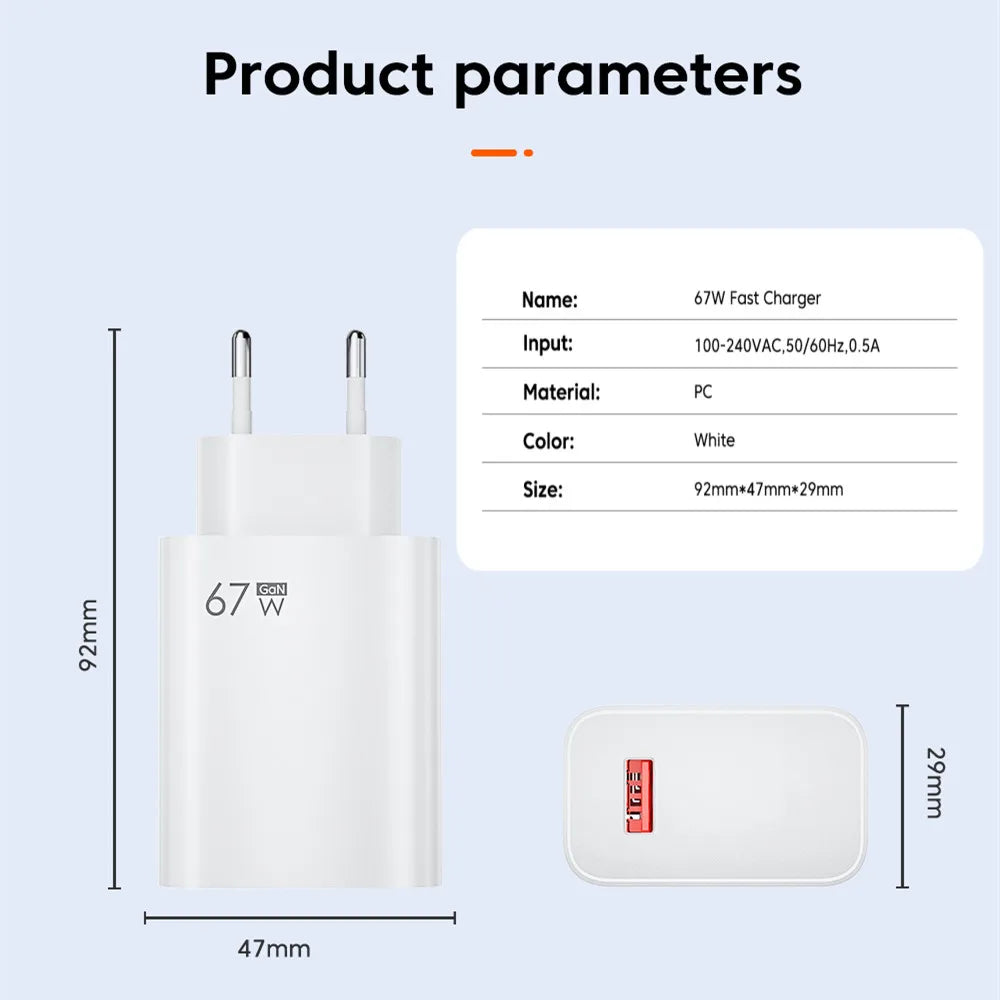 GaN USB Fast Charger Quick Charge 3.0 for Xiaomi 14 13 12 11 10 Ultra Redmi Note 12T 13 Pro Turbo 6A USB Type C Charging Cable Beauty World Shop
