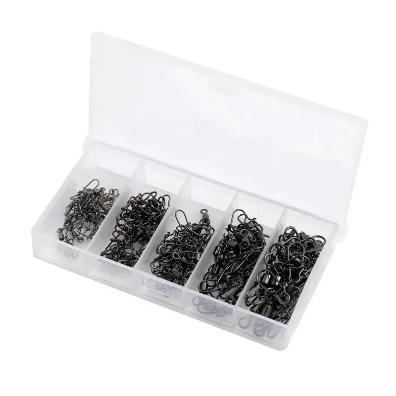 50pc/box Stainless Steel Fishing Connector Pin Bearing Rolling Swivel with Snap Fishhook Lure Accessories Beauty World Shop