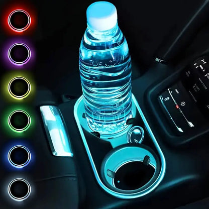 7 Colors Car Coasters Cup Holder LED Light Mats Bottle Light Sensor Atmosphere Interior Accessories Universal Beauty World Shop