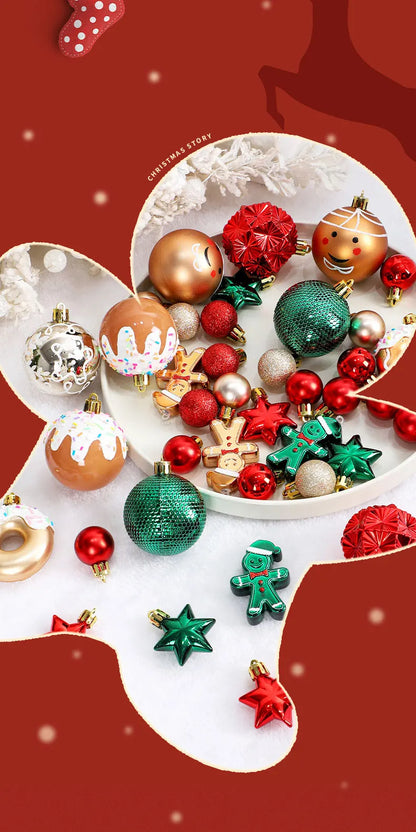 Christmas decoration: 42 exquisite painted Christmas balls in magenta, green, and gold, Christmas tree pendant set Beauty World Shop