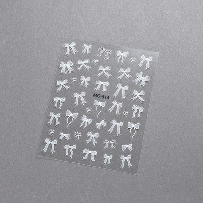 Bowknot Nail Stickers 3D Relief White Ribbon Cute Sweet Pink Self-Adhesive Nail Art Decoration Decals For Nail Tips Manicures Beauty World Shop