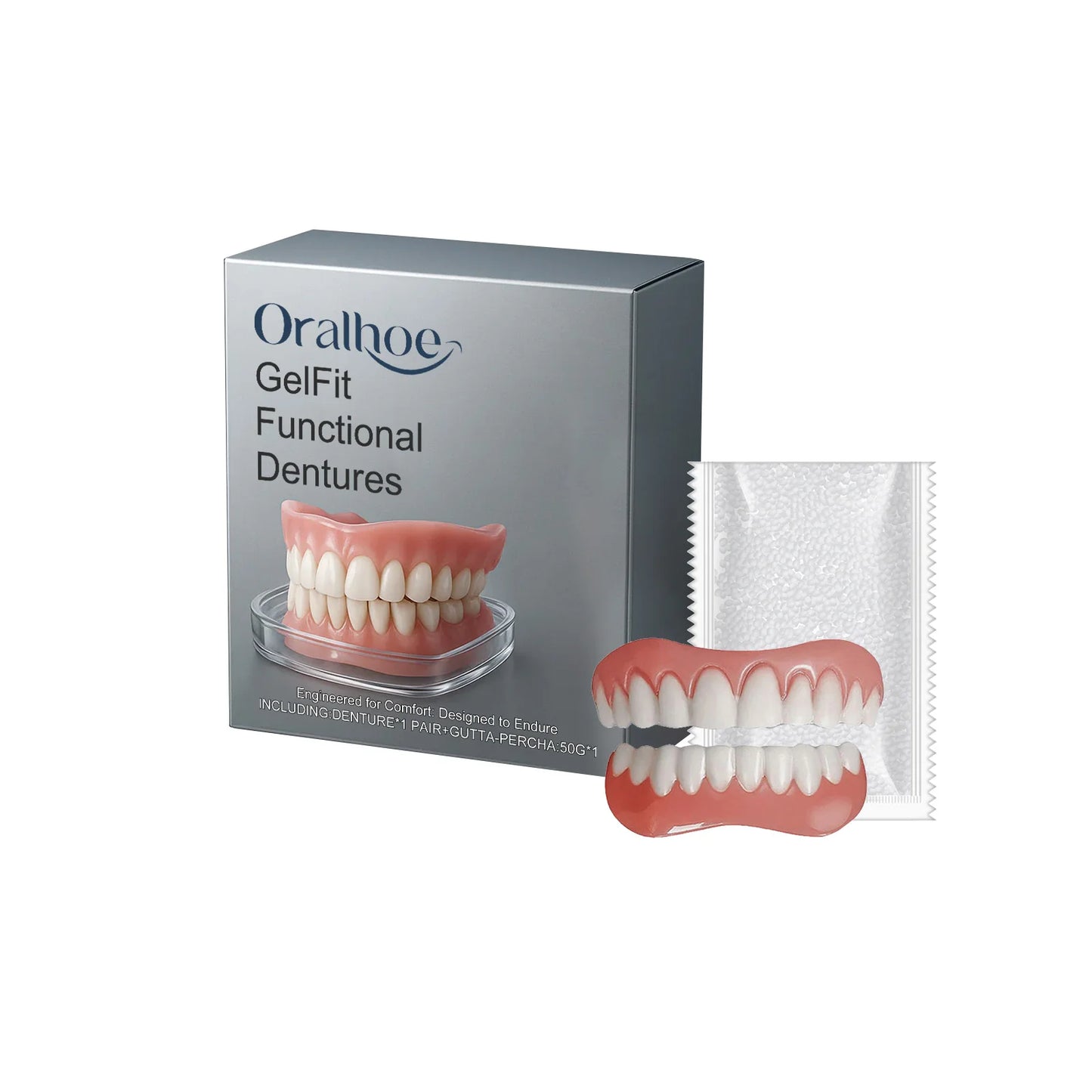 Silicone Dentures False Teeth Full Set Soft Safety Easy to Use Perfect Fit Oral Improve Tooth Loss Broken Temporary Denture Kit