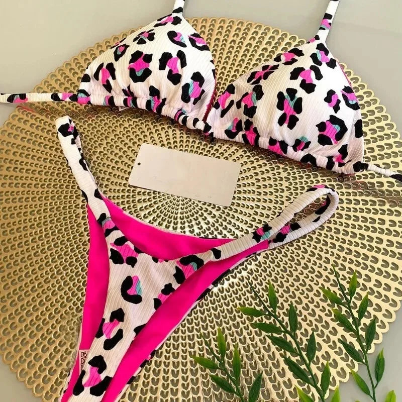 2024 Women's Bikini Swimsuit Women's Split Solid Color Lace-up Sexy Swimsuit 2-piece Set Beauty World Shop