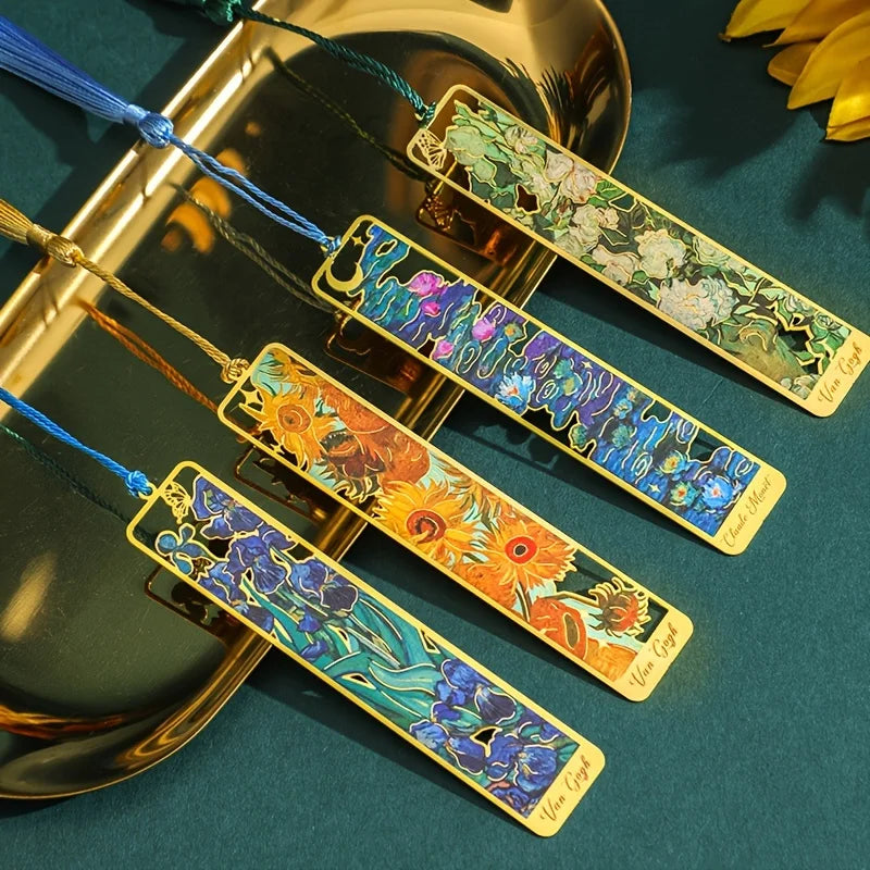 Vintage Oil Painting Metal Bookmarks - Hollow Hot Stamping Long Tassel Bookmarks - Stationery Gifts for Book Clubs, Book Lovers, Beauty World Shop