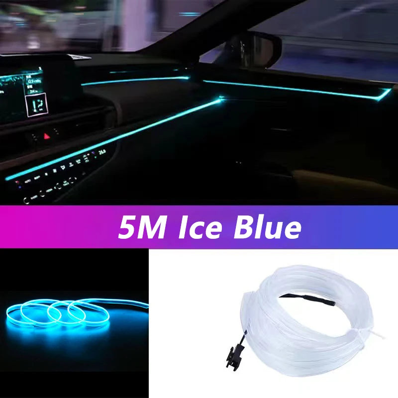 5M Car Interior Led Strip Light Neon EL Wiring Decorative Lamp For Auto DIY Flexible Ambient Light USB Party Atmosphere Diode Beauty World Shop