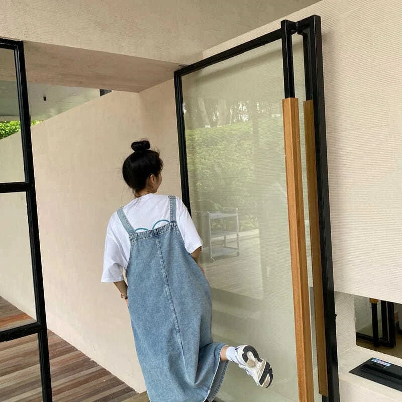 Spring Summer Denim Overall Dress Women Sleeveless Jeans Dresses Fashion Female Solid Slip Casual Loose Spaghetti Strap Dresses Beauty Trend Shop