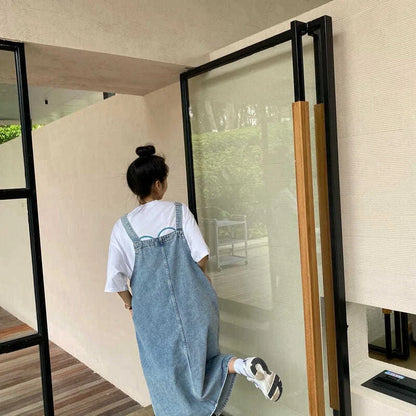 Spring Summer Denim Overall Dress Women Sleeveless Jeans Dresses Fashion Female Solid Slip Casual Loose Spaghetti Strap Dresses Beauty Trend Shop