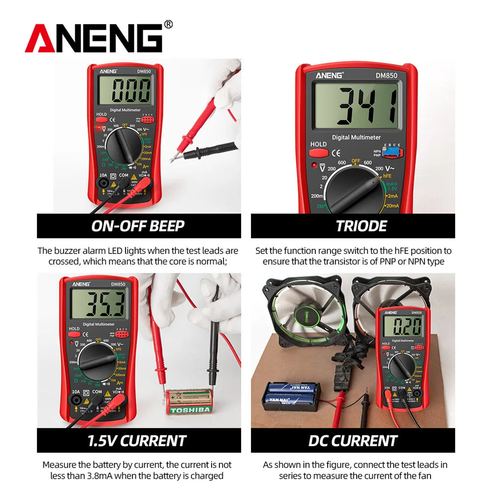 ANENG DM850 Digital Multimeter Automatic Professional 1999 Counts Auto AC/DC Votage Tester Ohm Current Ammeter Detector Tool Beauty World Shop