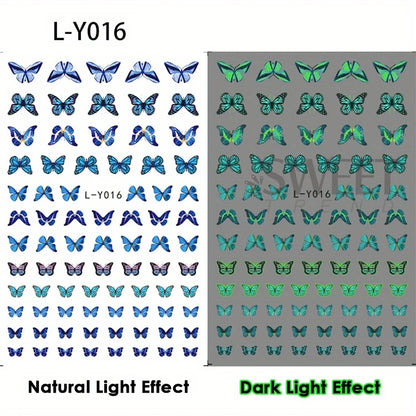 3pcs Luminous Butterfly Nail Decal Stickers Colorful Blue Butterfly Series Design Glow In The Dark Night Polish Sliders Manicure Beauty World Shop