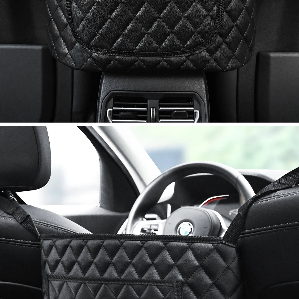 PU Leather Car Middle Seat Storage Net Large Capacity Leather Bag Seat Back Storage Bag Car Chair Back Supplies Storage Goods Ha Beauty World Shop