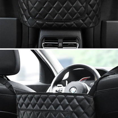PU Leather Car Middle Seat Storage Net Large Capacity Leather Bag Seat Back Storage Bag Car Chair Back Supplies Storage Goods Ha Beauty World Shop