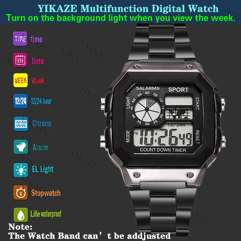 MAYZHISU Classic Men's Digital Watches Luxury Stainless Steel Strap Sport Watches Men Military Clock LED Sport Wristwatch Beauty World Shop
