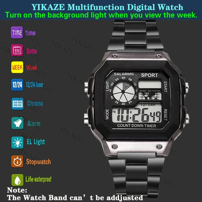 MAYZHISU Classic Men's Digital Watches Luxury Stainless Steel Strap Sport Watches Men Military Clock LED Sport Wristwatch Beauty World Shop