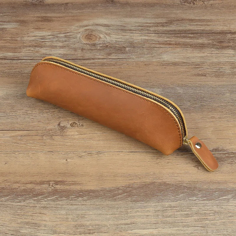Vintage Leather Pencil Bag Simple Stationery Hoder Pen Case Storage Bag Zipper Pencil Pouch Glasses Box School Supplies Beauty World Shop